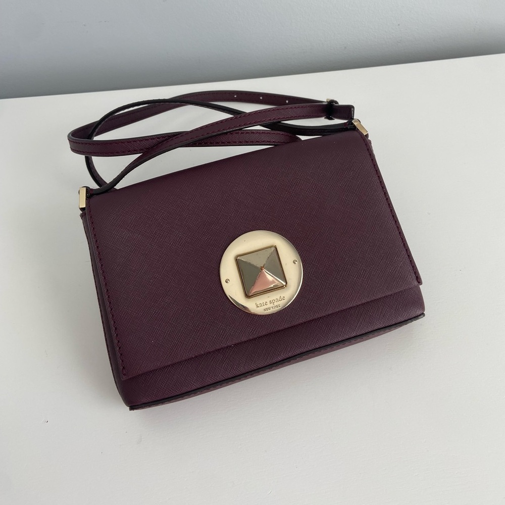 Crossbody shoulder Kate spade mini bag red burgundy saffiano leather